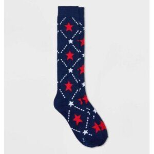 Women's Star Argyle Knee High Socks Navy/Red/White Size 4-10